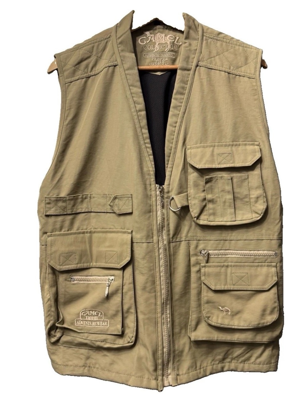 Vintage Camel Trophy Men's Olive/Tan Multi-Pocket Utility Vest XXL